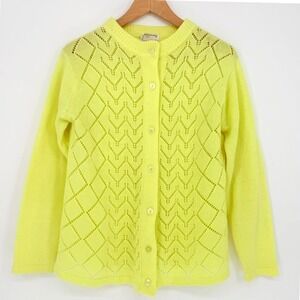 Vintage‎ Risa Yellow Pointelle Cardigan Sweater Womens Small 60s 70s Grannycore